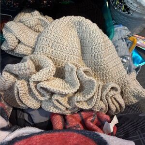 Handmade Crochet Ruffle hat beige color